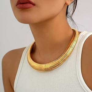 Chunky Gold Chain Statement Choker Necklace for Women Trendy, 14K Gold Plated Thick Snake Chain C... | Amazon (US)