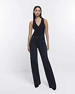Black high waisted relaxed straight leg jeans | River Island (UK & IE)