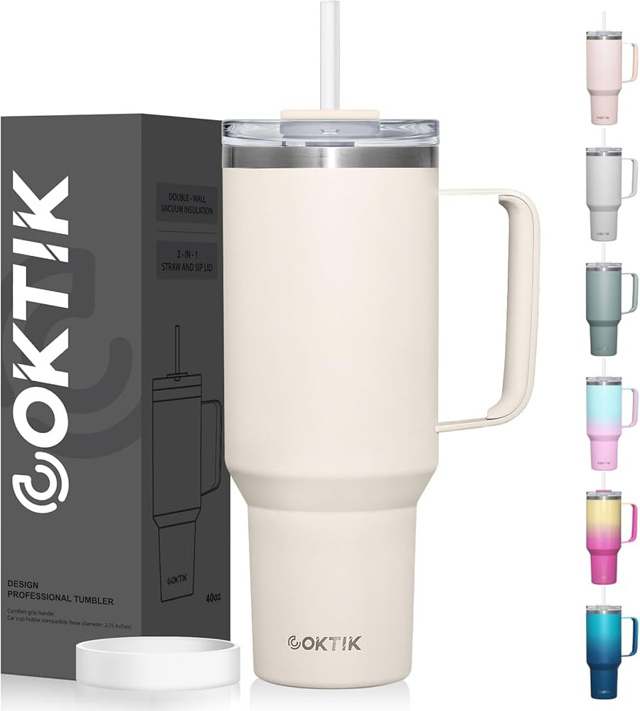 Amazon.com | COKTIK 40 oz Tumbler With Handle and Straw Lid, 2-in-1 Lid (Straw/Flip), Vacuum Insu... | Amazon (US)