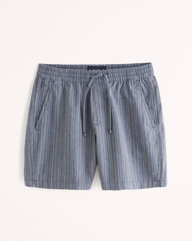 Abercrombie & Fitch Men's 6 Inch Linen-Blend Pull-On Short in Med Blue Stripe - Size XL | Abercrombie & Fitch (US)
