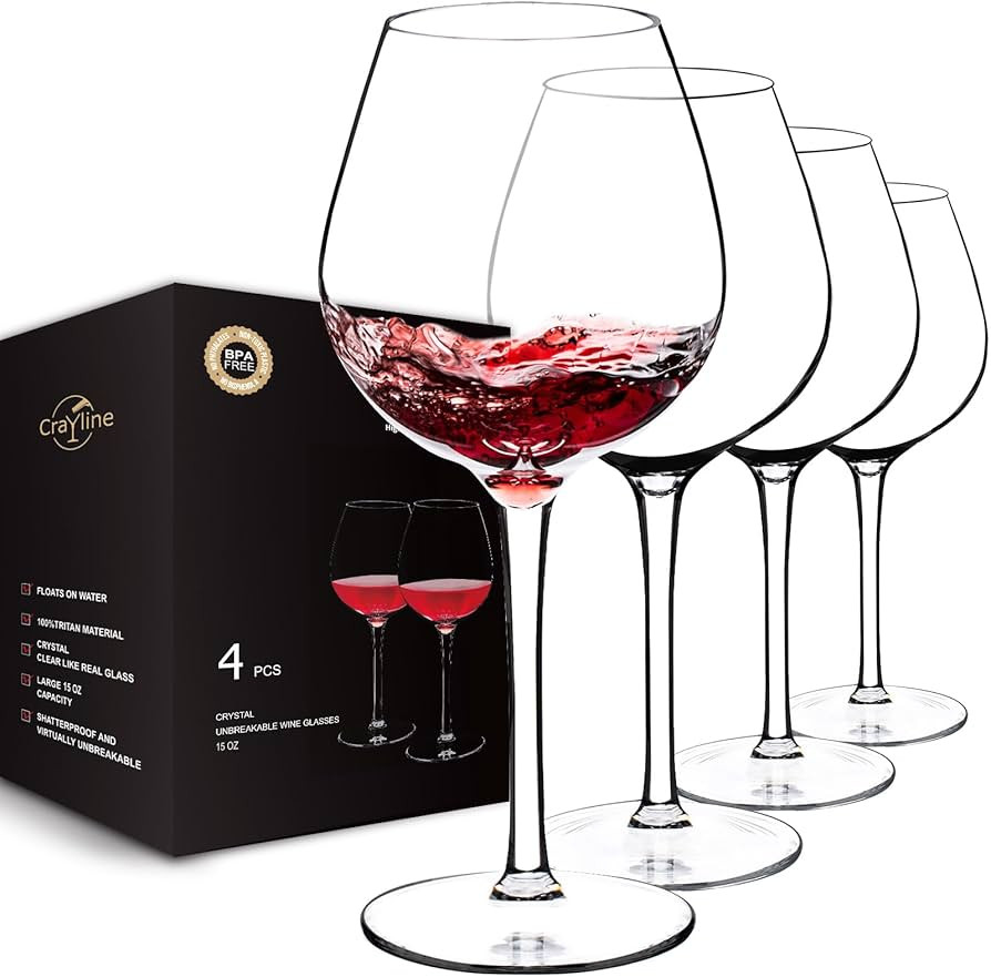 Plastic Wine Glasses Set of 4(15oz) |Unbreakable Wine Glasses with Stem|100% Tritan & BPA Free |D... | Amazon (US)