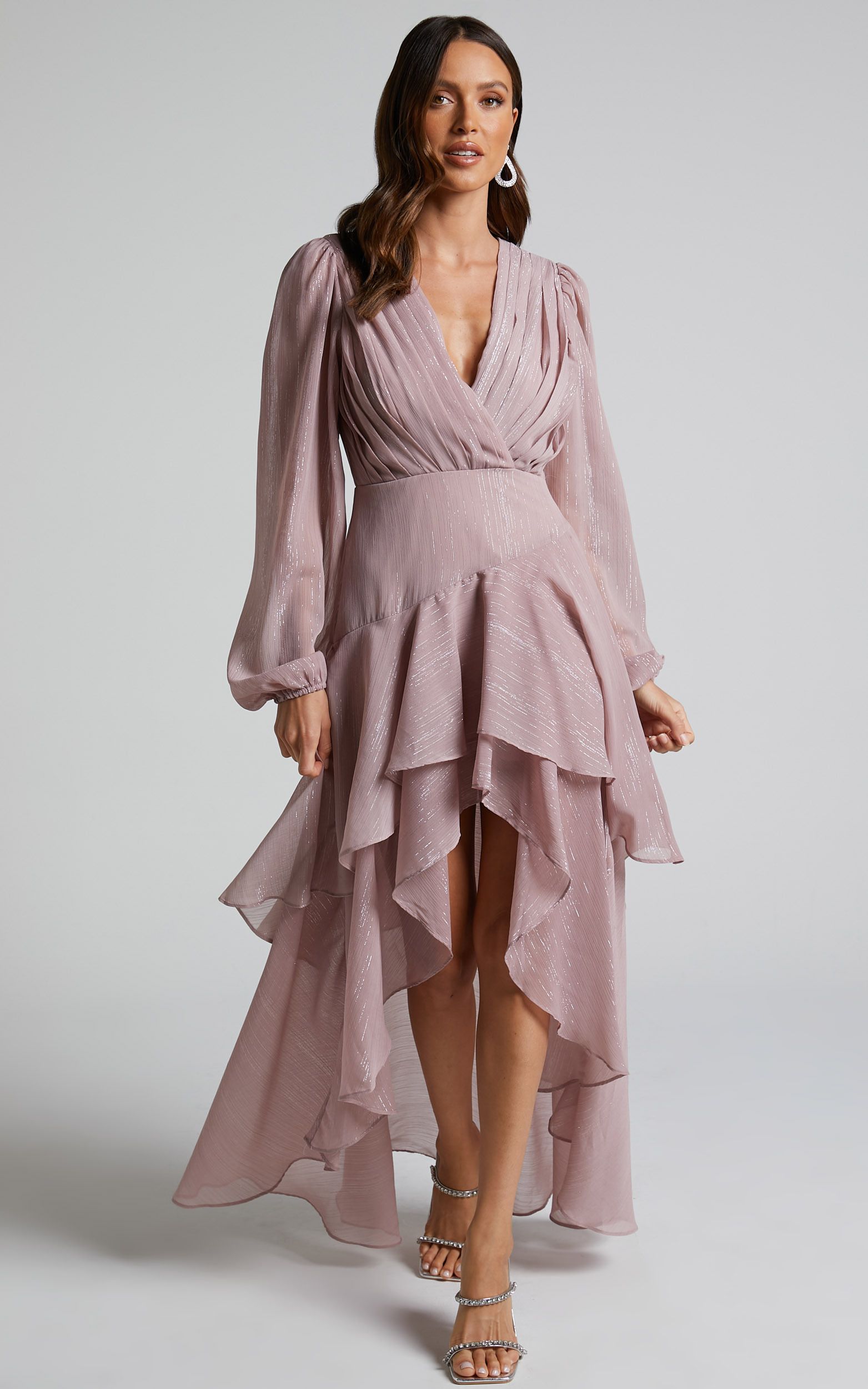 Claudita Maxi Dress - Long Sleeve High Low Hem Dress in Dusty Rose | Showpo (US, UK & Europe)