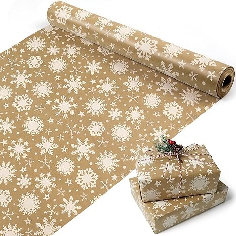Christmas Wrapping Paper Roll, Brown Kraft Gift Wrapping Paper Jumbo Roll, Snowflake Christmas Wr... | Amazon (US)