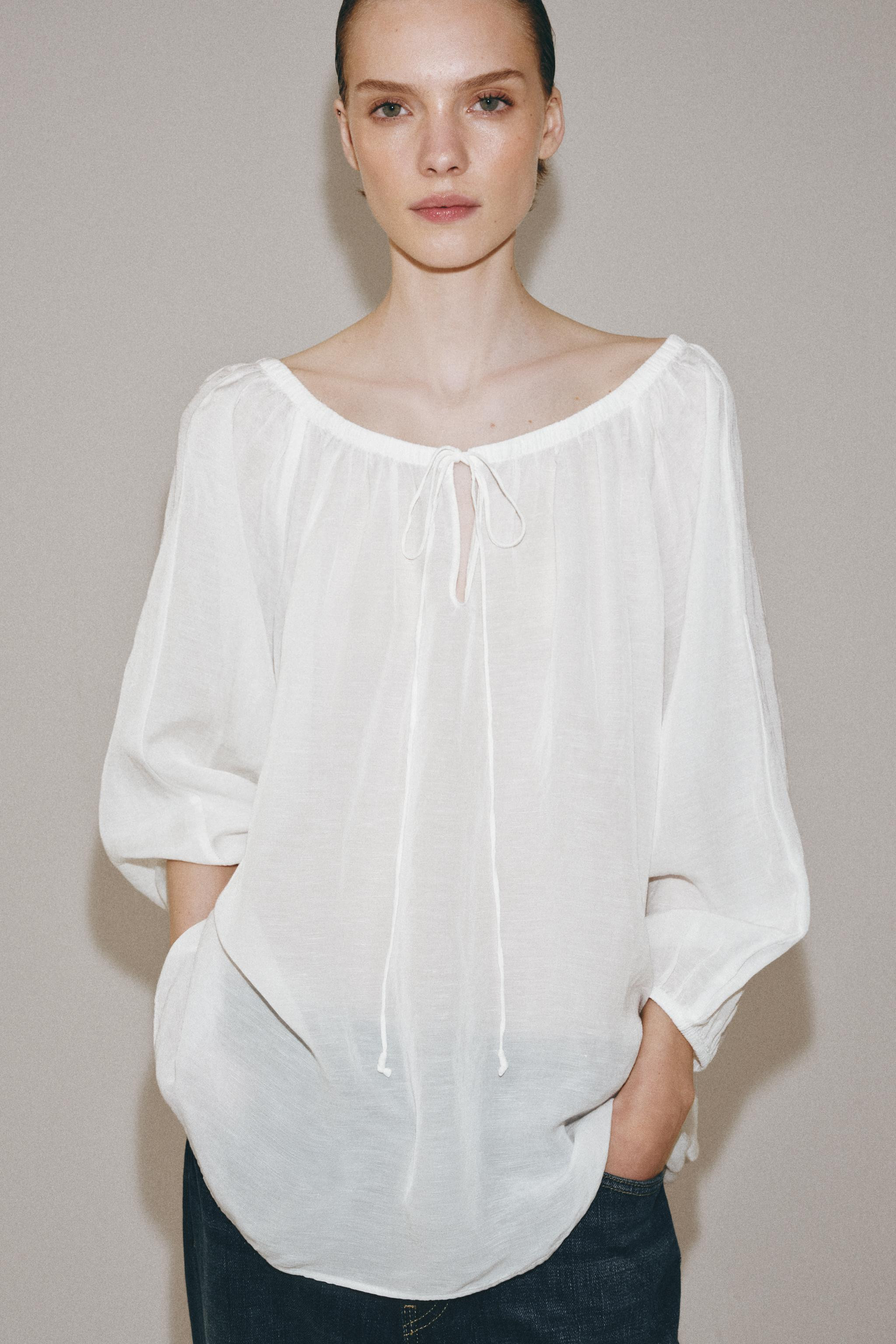 ZW COLLECTION LINEN BLEND BLOUSE | Zara UK