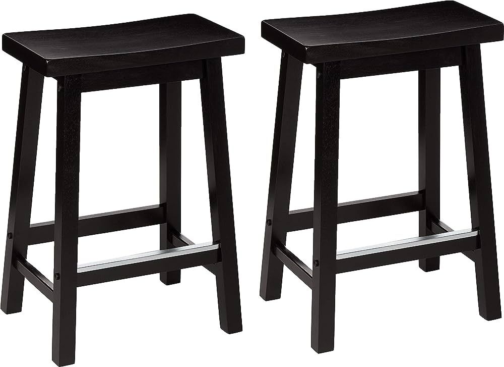 Amazon Basics Solid Wood Saddle-Seat Kitchen Counter-Height Stool, 24-Inch Height, Black - Set of... | Amazon (US)