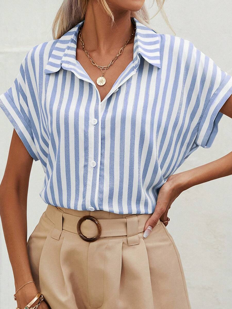 SHEIN Frenchy Women'S Summer Striped Batwing Sleeve Shirt | SHEIN