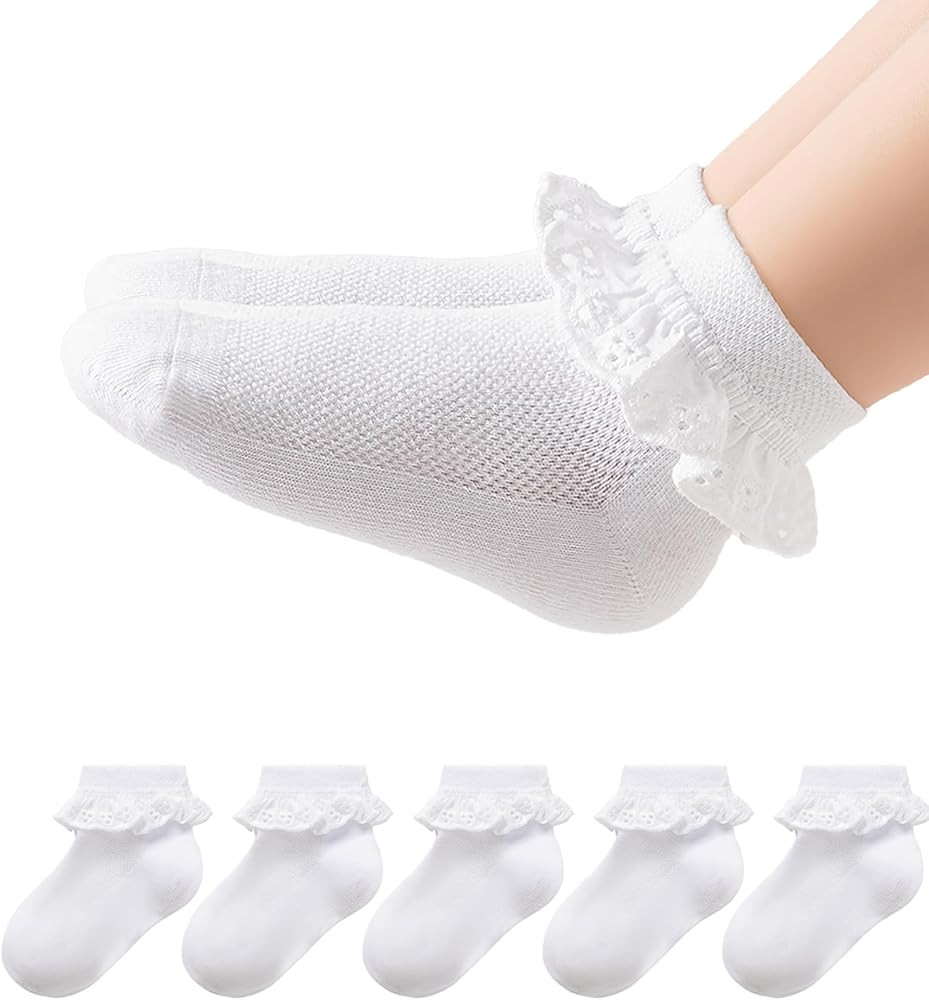 2-8Y Toddler Little Girls Cute White Ruffle Socks Dress Lace Frilly Ankle Cotton School Socks | Amazon (US)