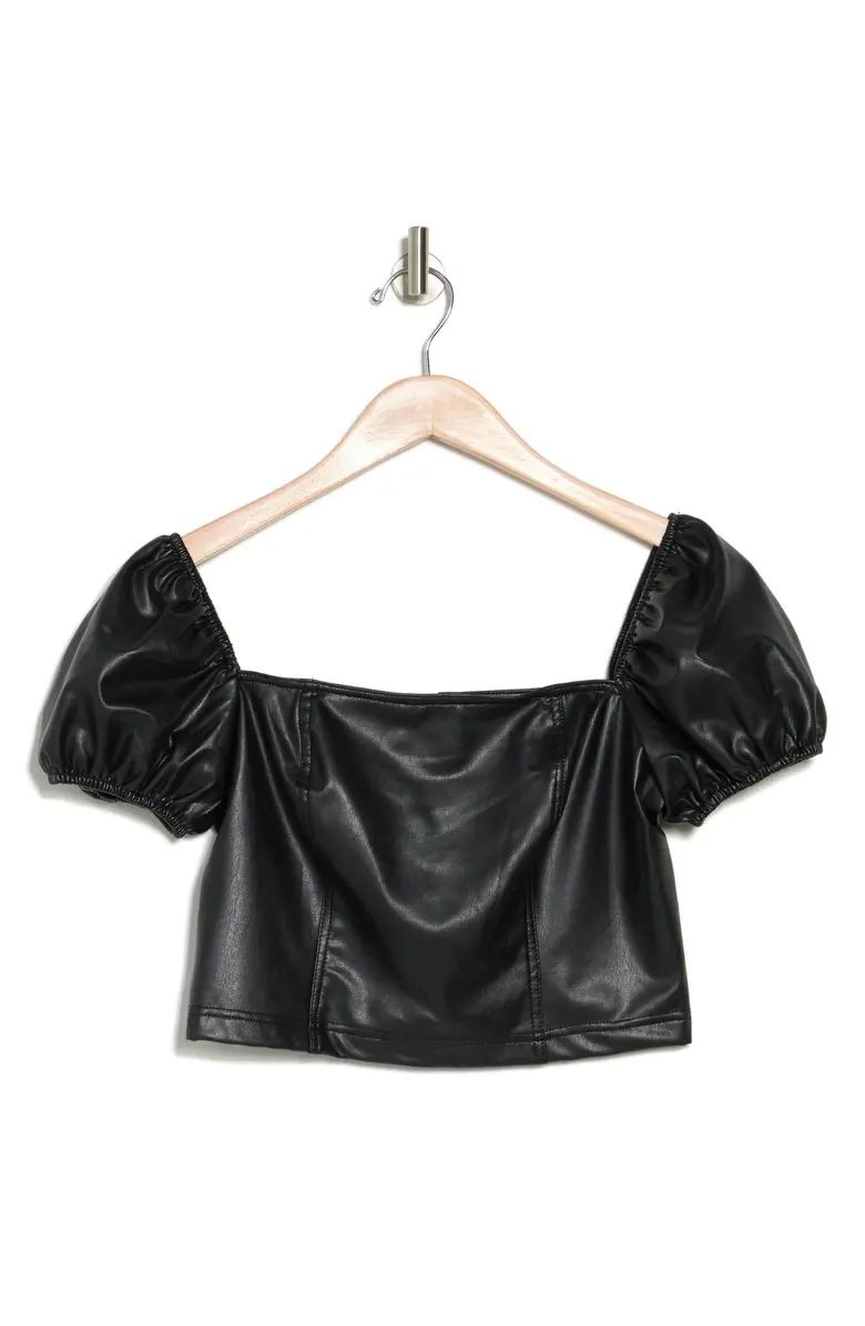 Puff Sleeve Faux Leather Crop Top | Nordstrom Rack