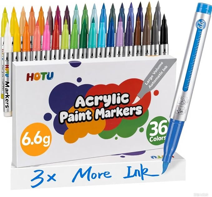 36 Colors Acrylic Paint Markers for Rock Glass Paper Fabric Wood and Coloring books - Large Capac... | Amazon (US)