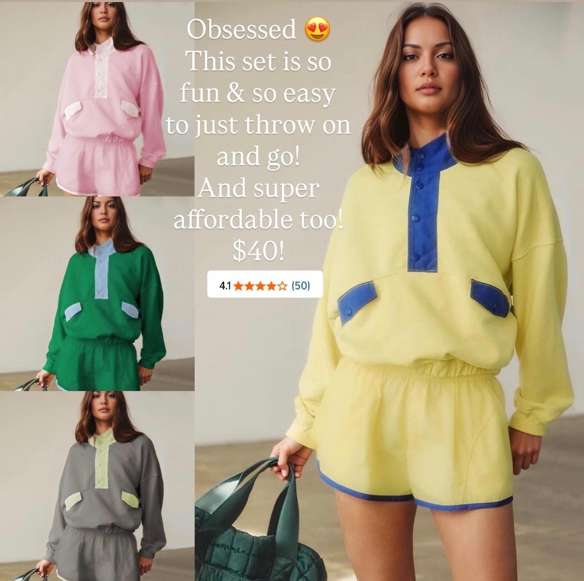 OBSESSED doesn’t even cover it!! 😍🤩 This two piece colorblock set is the cutest thing I have seen in SO long and it’s only $40 on Amazon!! It’s giving Free People but without the price tag! 💛💙


It comes in the most amazing color combos — yellow & blue, pink & white, green & blue, gray & green and MORE — all linked in my LTK!! Tap below to shop 👇🏻⚡️





#LTKFindsUnder50 #LTKSaleAlert #LTKActive #LTKootd #LTKOver40 #LTKSeasonal #amazonfashion #amazonfinds #amazonoutfit #amazonmusthaves #amazonset #twopiecesset #colorblockset #matchingset #loungewear #loungeoutfit #casualstyle #casualootd #throwonandgo #effortlessstyle #weekendoutfit #momstyle #comfyoutfit #comfystyle #affordablefashion #thelookforless #under50 #springoutfit #summeroutfit #outfitinspo #freepeopledupe #freepeoplelookalike #faahioninspo #summerfashion #fashionfinds

#LTKmomlife #LTKSeasonal #LTKActive