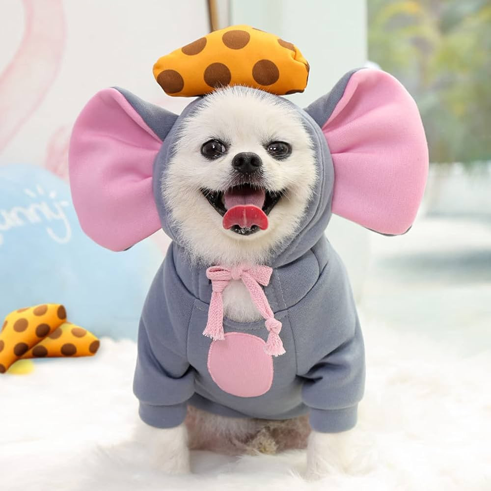 SEIS Winter Big Ear Mouse Dog Hoodies Cute Cheese Warm Pet Costume Halloween Cat Clothes for Smal... | Amazon (US)