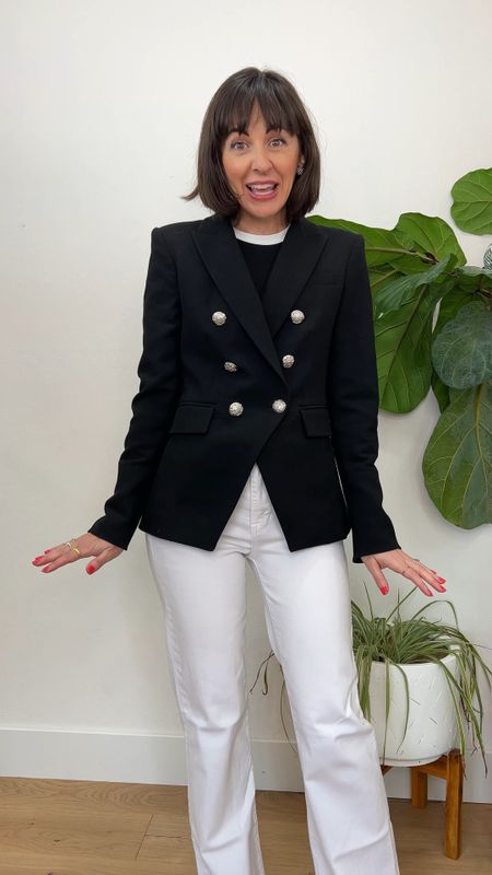 Get two Veronica Beard Blazers for the price of one. Try these blazer hacks to transform the iconic double breasted blazer into a single, shorten your sleeves, and save on a style that never goes on sale. 

I’m 5’4” size 25 jean and xs or 32a on top and wearing a size 0 in the “miller” blazer. 