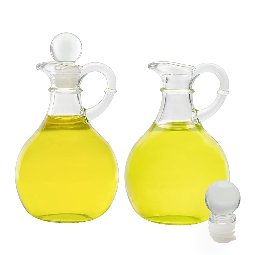 Cornucopia Brands Glass Oil and Vinegar Cruets (Set of 2); 8oz Round Oil Dispensers / Salad Dress... | Amazon (US)