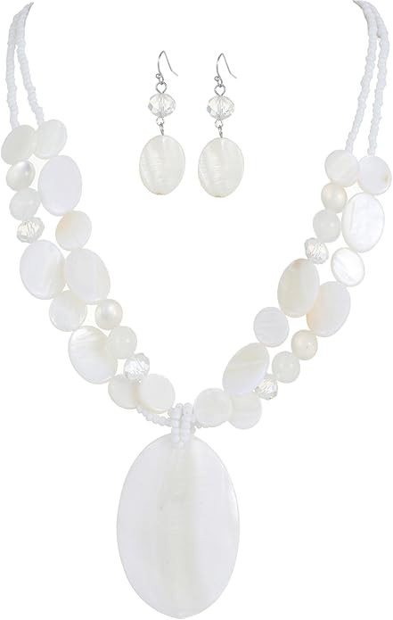 Big Oval Gemotric Pendant Necklace for women Double Strand Colorful Beads Statement Necklace and ... | Amazon (US)