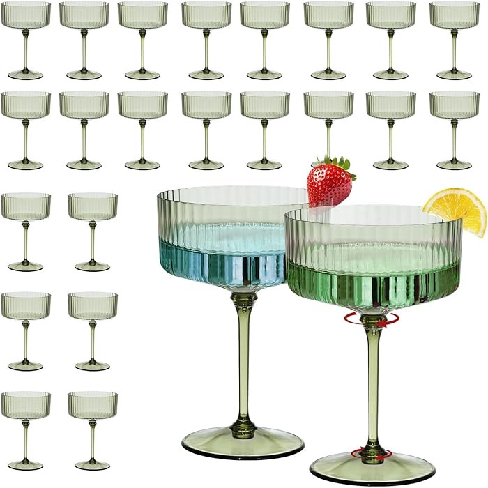 24Pcs Plastic Martini Glasses with Detachable Stems, 10oz Plasitc Champagne Coupe Glasses Green D... | Amazon (US)