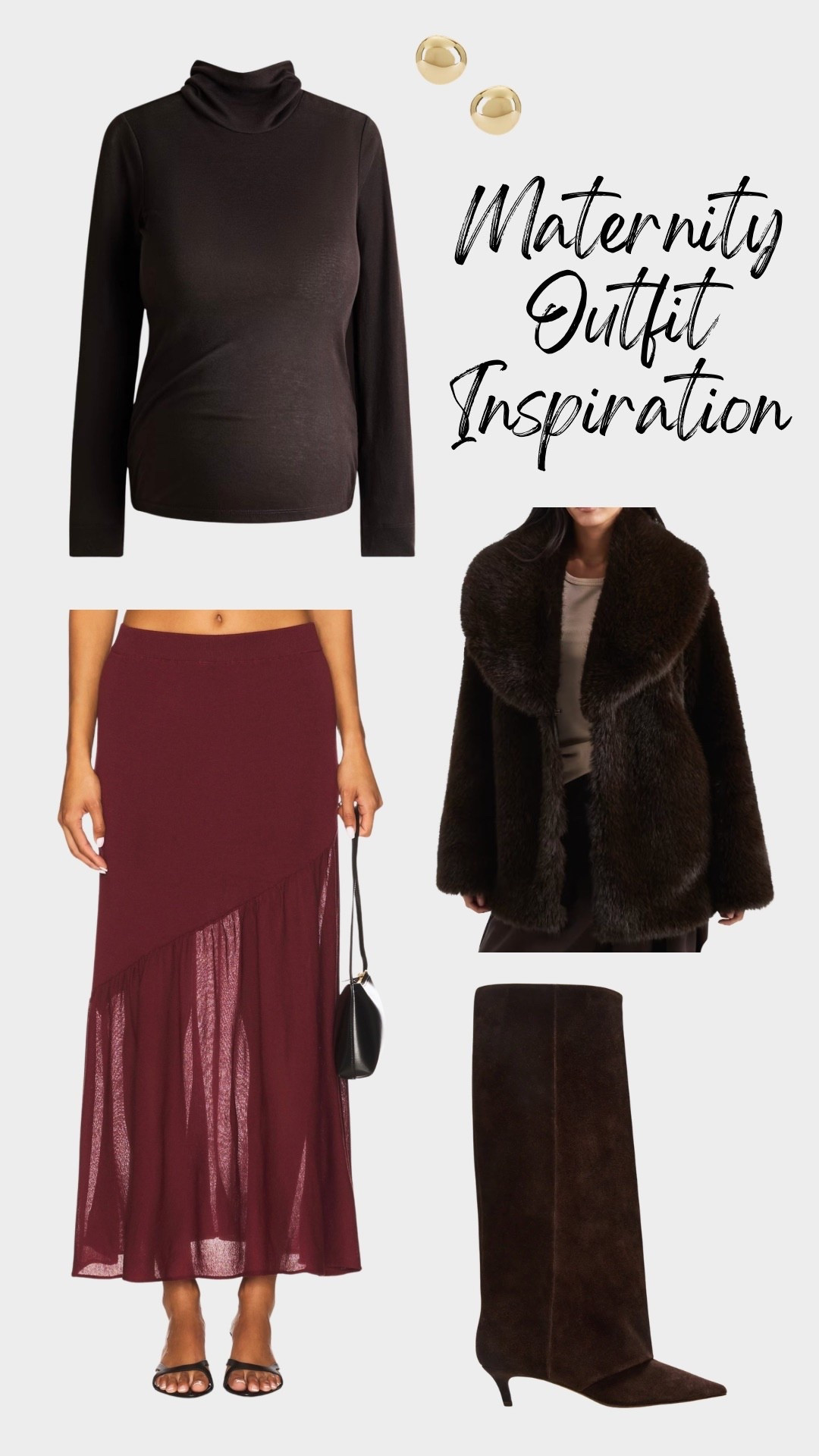 Maternity outfit, maternity shirt, maternity clothes, red skirt, red maxi skirt, maxi skirt, maternity turtleneck, faux fur coat, brown boots, brown heeled boots, suede boots, brown faux fur coat

#LTKSeasonal #LTKBaby #LTKBump