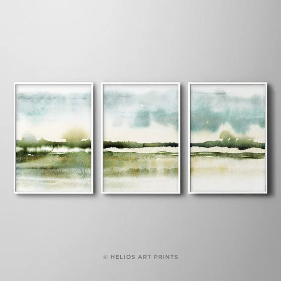 Set Of Three Blue Green Wall Art. Abstract Savannah Landscape Art Prints. 3 Piece Extra Large Pan... | Etsy (US)