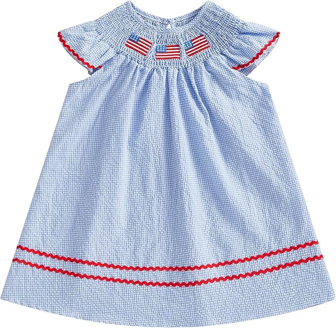 Toddler Baby Girl 4th of July Dress Smocked USA Dresses Spaghetti Strap Star Dress Cute Little Gi... | Amazon (US)