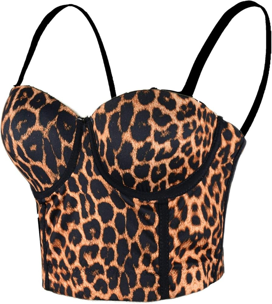 ELLACCI Women's Leopard Print Bustier Crop Tops Sexy Sleeveless Brown Women Corset Top | Amazon (US)