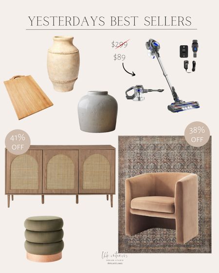 Yesterdays best sellers 
Billie oriental area rug / cordless stick vacuum / ceramic vase / terracotta vase / coastal side board / clarkdale ottoman / large serving board / accent chair 

#LTKhome #LTKsalealert