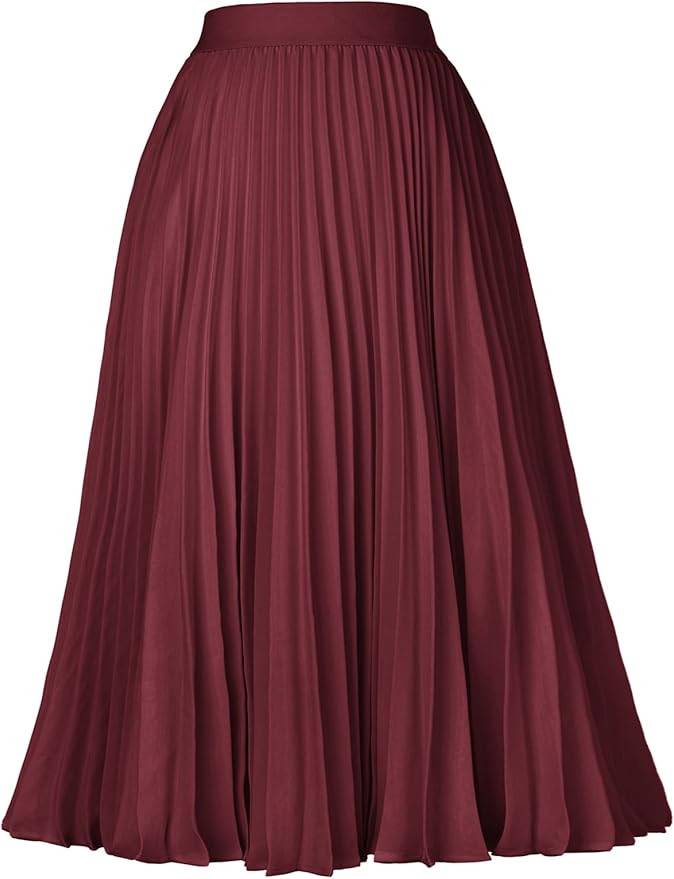 GRACE KARIN Women High Elastic Waist Pleated Chiffon Skirt Midi Swing A-line Skirts | Amazon (US)