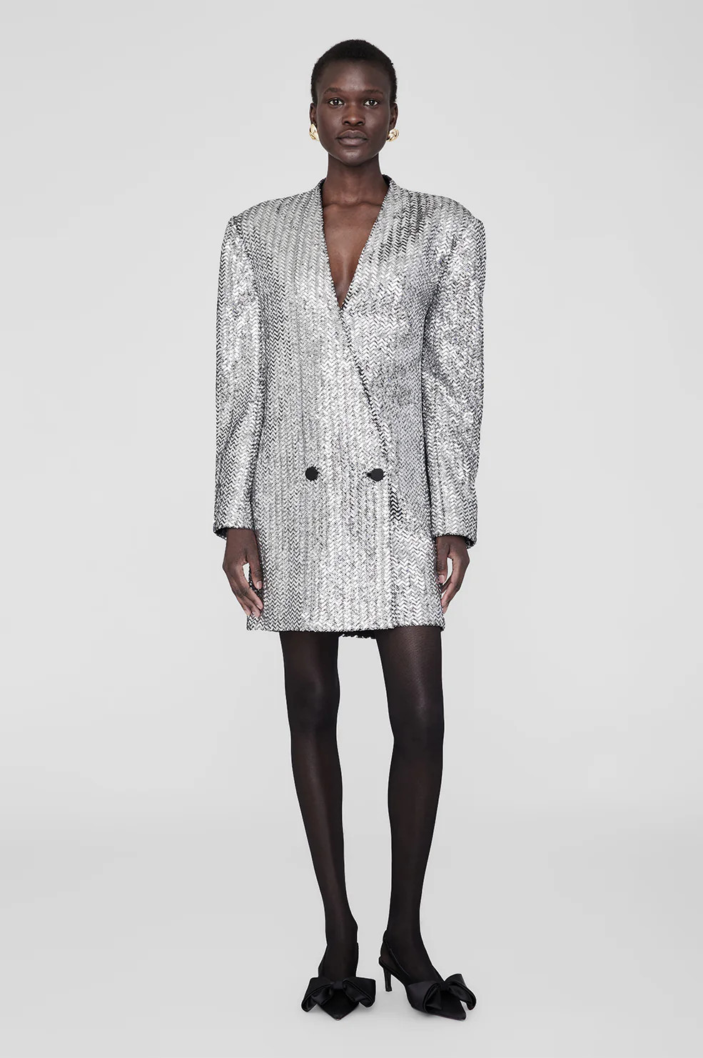 ANINE BING Veneda Mini Dress in Silver Sequin | Anine Bing