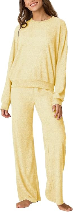 Aamikast Women's 2-Piece Lounge Set Soft Brushed Jersey Sleepwear Pajamas Set Long Sleeve Top & W... | Amazon (US)