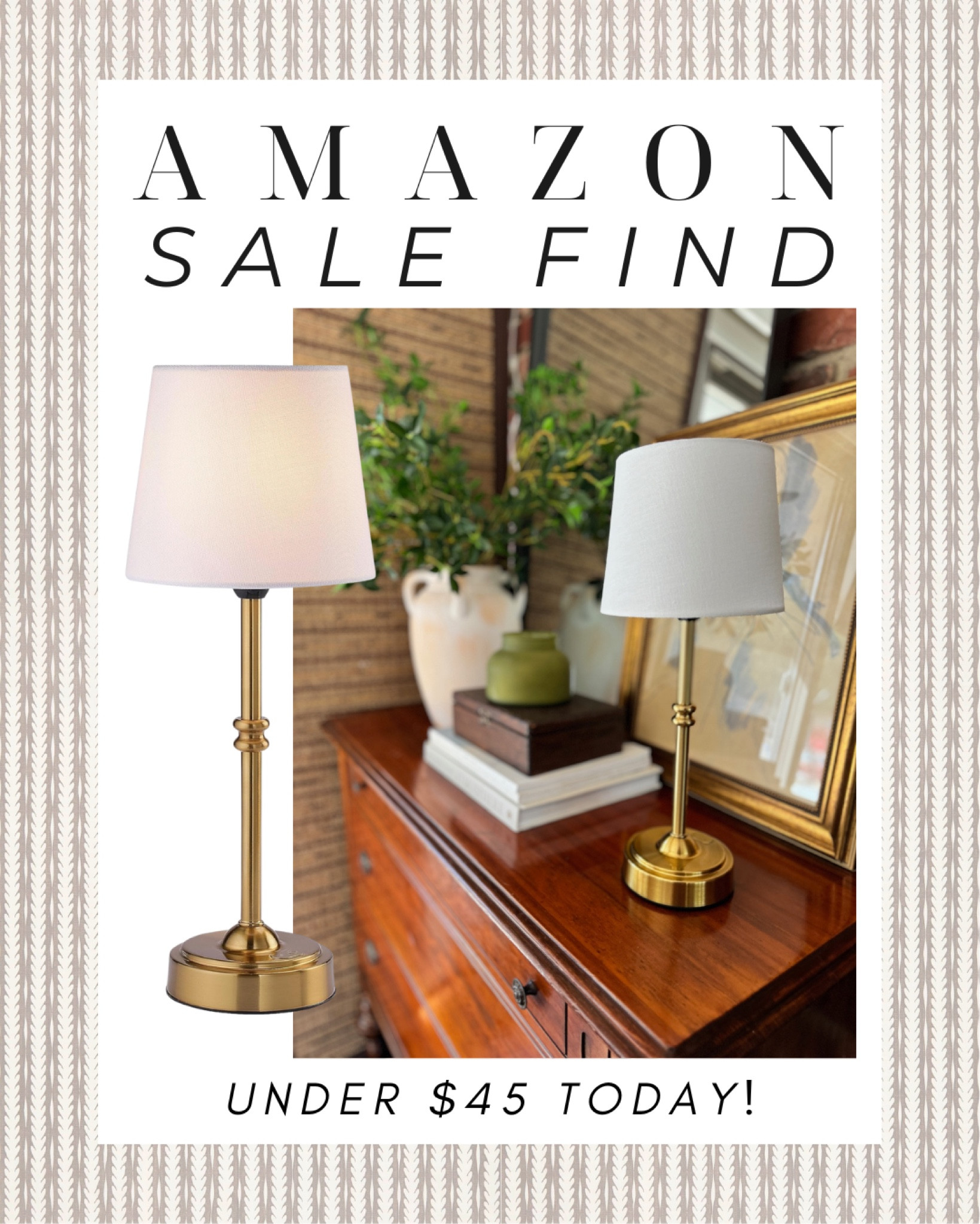 Amazon Must Have on sale right now! I love these lamps for adding ambient light to any space. They have a rechargeable battery that lasts up to 48 hours and have multiple light settings. These can be used in any room, on a table setting, even outside on a spring or summer night. They come in three different color options, but the antique brass shade is my favorite. Since they are cordless, I can carry them anywhere in my house, and I love the elevated look that they bring to a side table or nightstand. 

Amazon Home, Cordless Lighting, Budget Friendly Home Finds, Finds Under $50, Amazon Home Find, Amazon find, Amazon home, Amazon must have, Amazon home decor, traditional home decor, classic home decor, bedroom styling, living room styling, dining room styling, kitchen styling, home decor find, home decor inspiration, interior design, budget finds, organization tips, beautiful spaces, home hacks, shoppable inspiration, curated styling, living room decor, living room inspiration, Amazon home must have, Amazon rug, neutral home decor, neutral rug, pillow covers, wall art, slipcovered sofa, olive tree, Affordable home decor, budget bedding, affordable bedding, budget home decor, bedroom refresh, home refresh, looks for less, home hack, home decor find

#LTKSaleAlert #LTKHome #LTKFindsUnder50