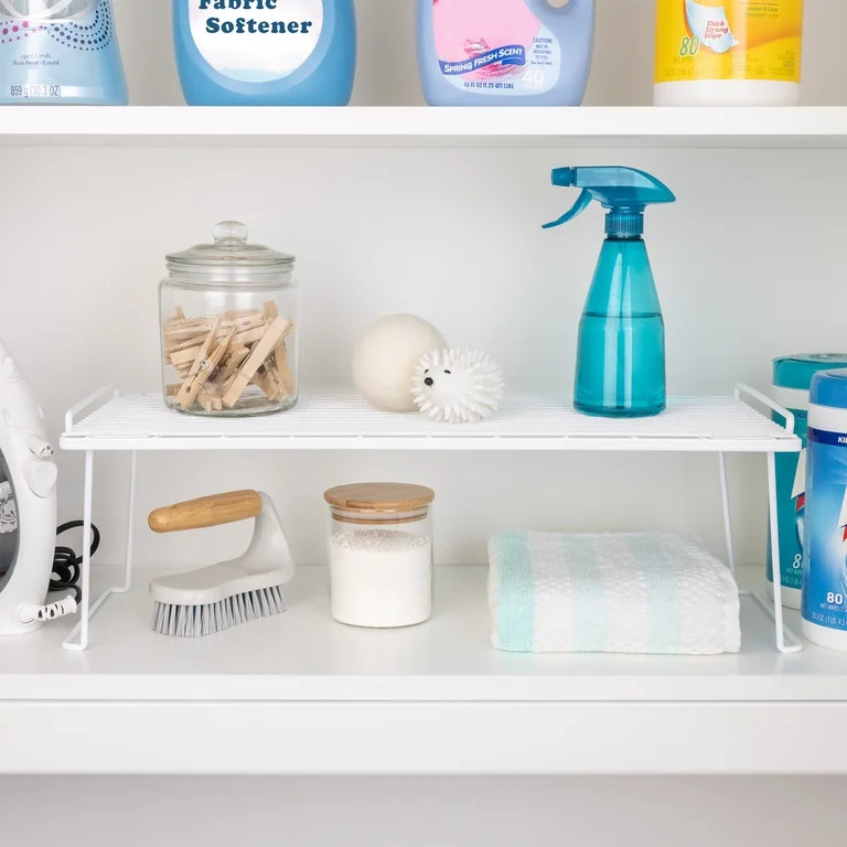 Mainstays Adult Metal Kitchen Pantry Organization Wire Stacking Single Shelf, 22"x10"x7", White -... | Walmart (US)