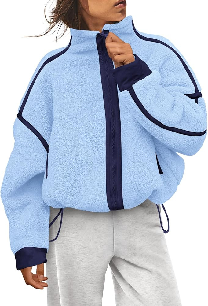 Yanekop Womens Fleece Jacket Zip Up Fuzzy Sherpa Jackets Long Sleeve Winter Coats Striped Warm Ou... | Amazon (US)