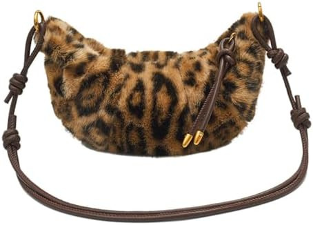 Leopard Fluffy Sling Dumpling Bag Cheetah Print Fuzzy Furry Shoulder Crossbody Crescent Bag Leopa... | Amazon (US)