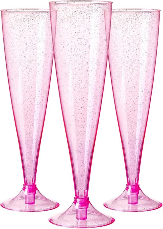 Homy Feel Pink Glitter Plastic Pink Wine Glasses 30 Pack,5 OZ Champagne Flutes Disposable for Par... | Amazon (US)