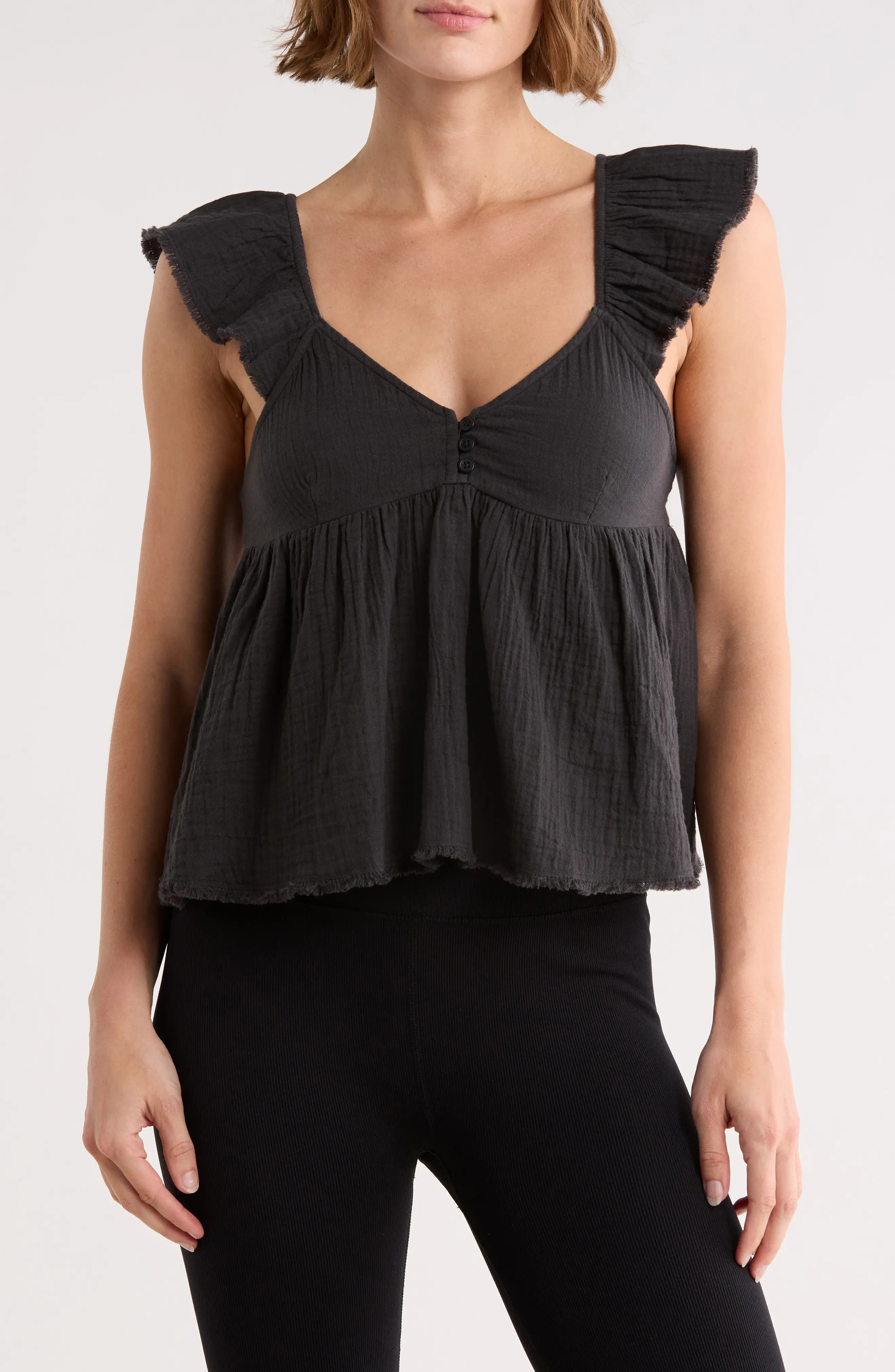 Cotton Gauze Flutter Sleeve Babydoll Top (Women) | Nordstromrack | Nordstrom Rack