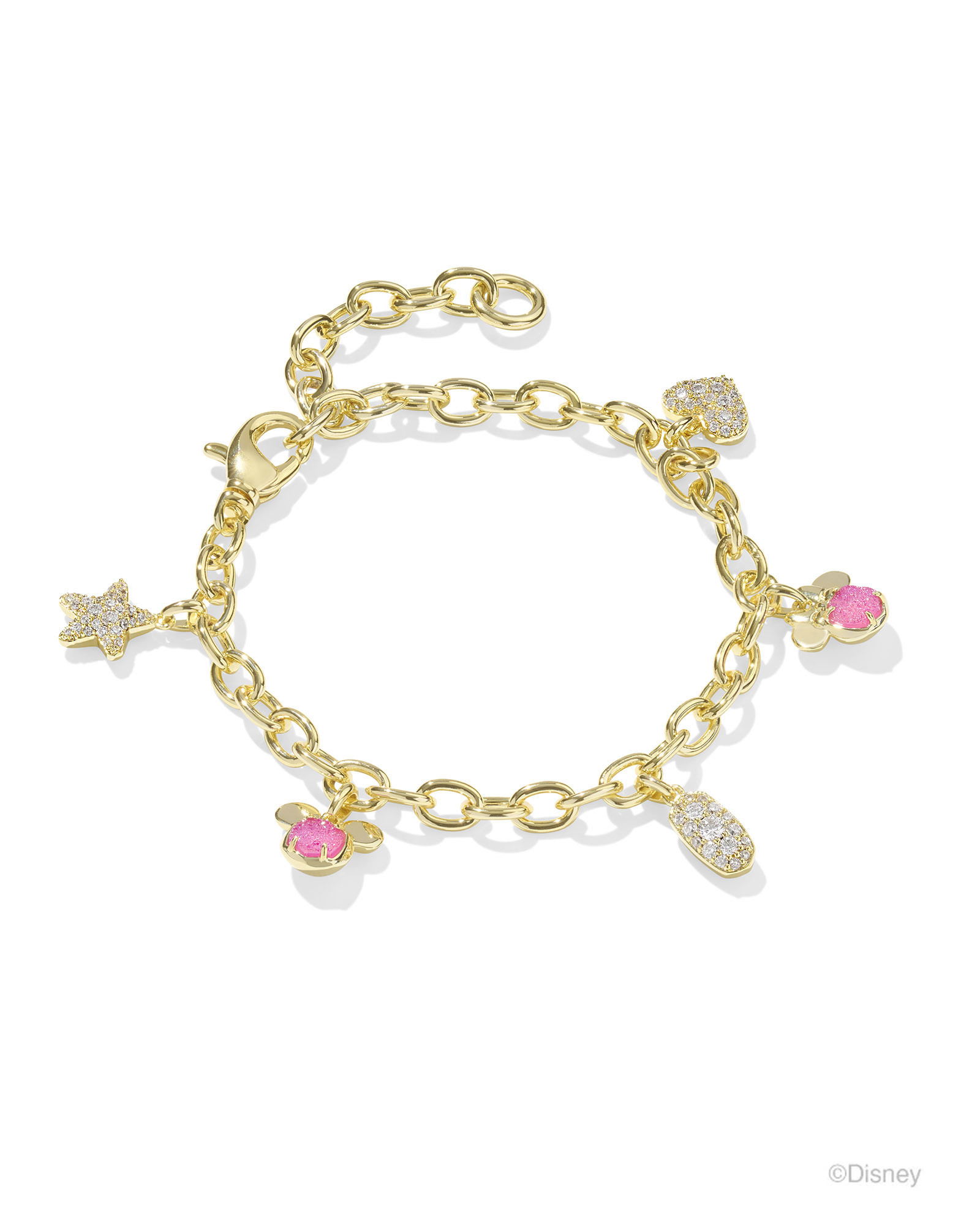 Disney | Kendra Scott Gold Mickey Mouse and Minnie Mouse Charm Bracelet in Pink White Mix | Kendra Scott