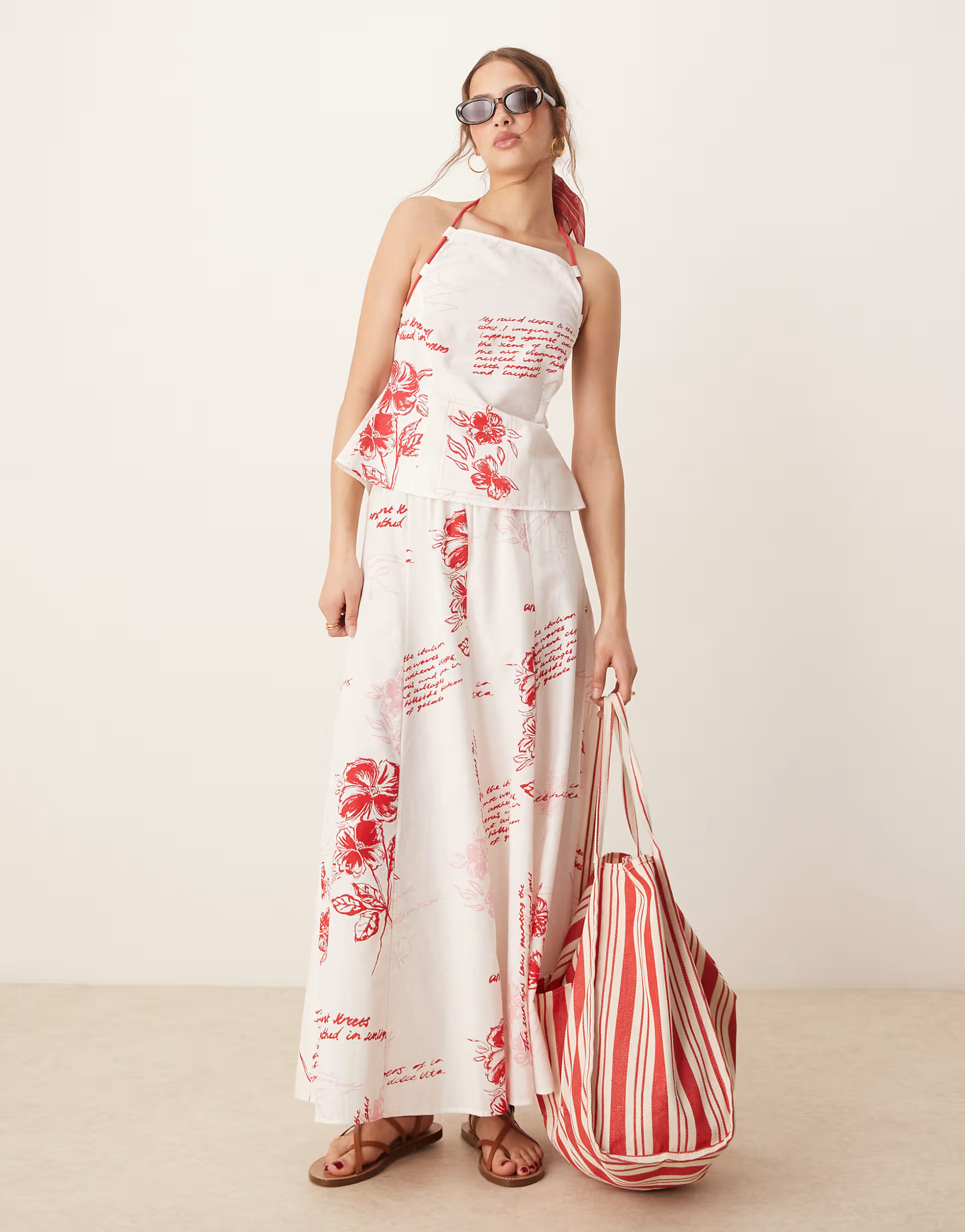 ASOS DESIGN drawstring waist maxi skirt in red print - part of a set | ASOS (Global)