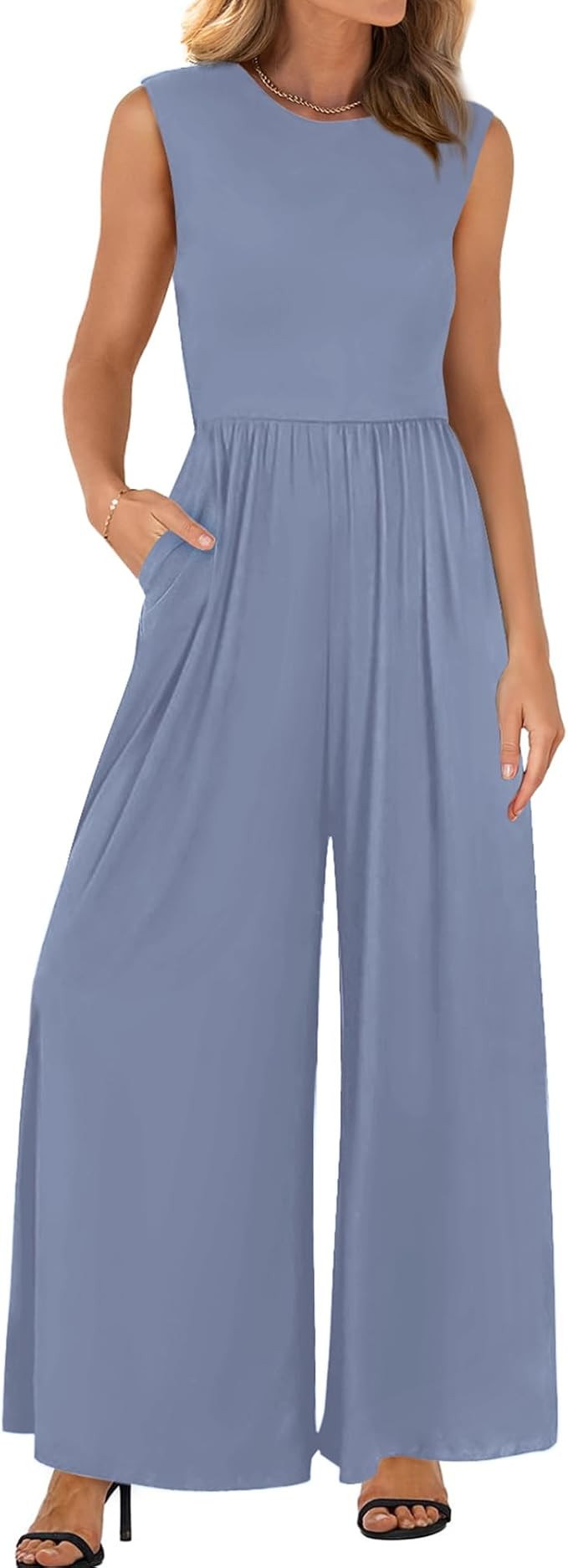 BTFBM Womens Casual Jumpsuits Dressy 2026 Spring One Piece Outfits Crew Neck Sleeveless Knit Wide... | Amazon (US)