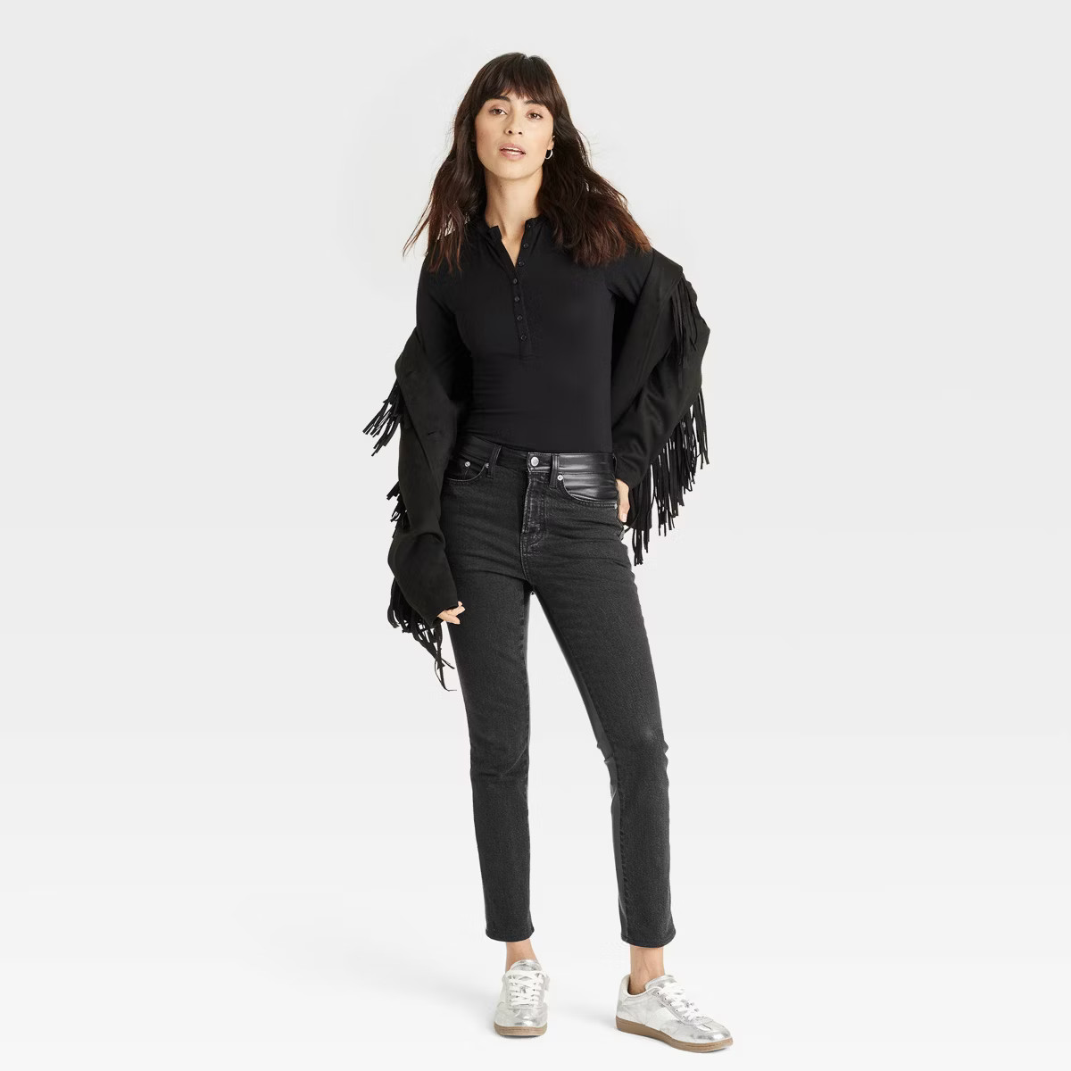 Women's Mid-Rise Faux Leather 80's Slim Jeans - Universal Thread™ Black | Target