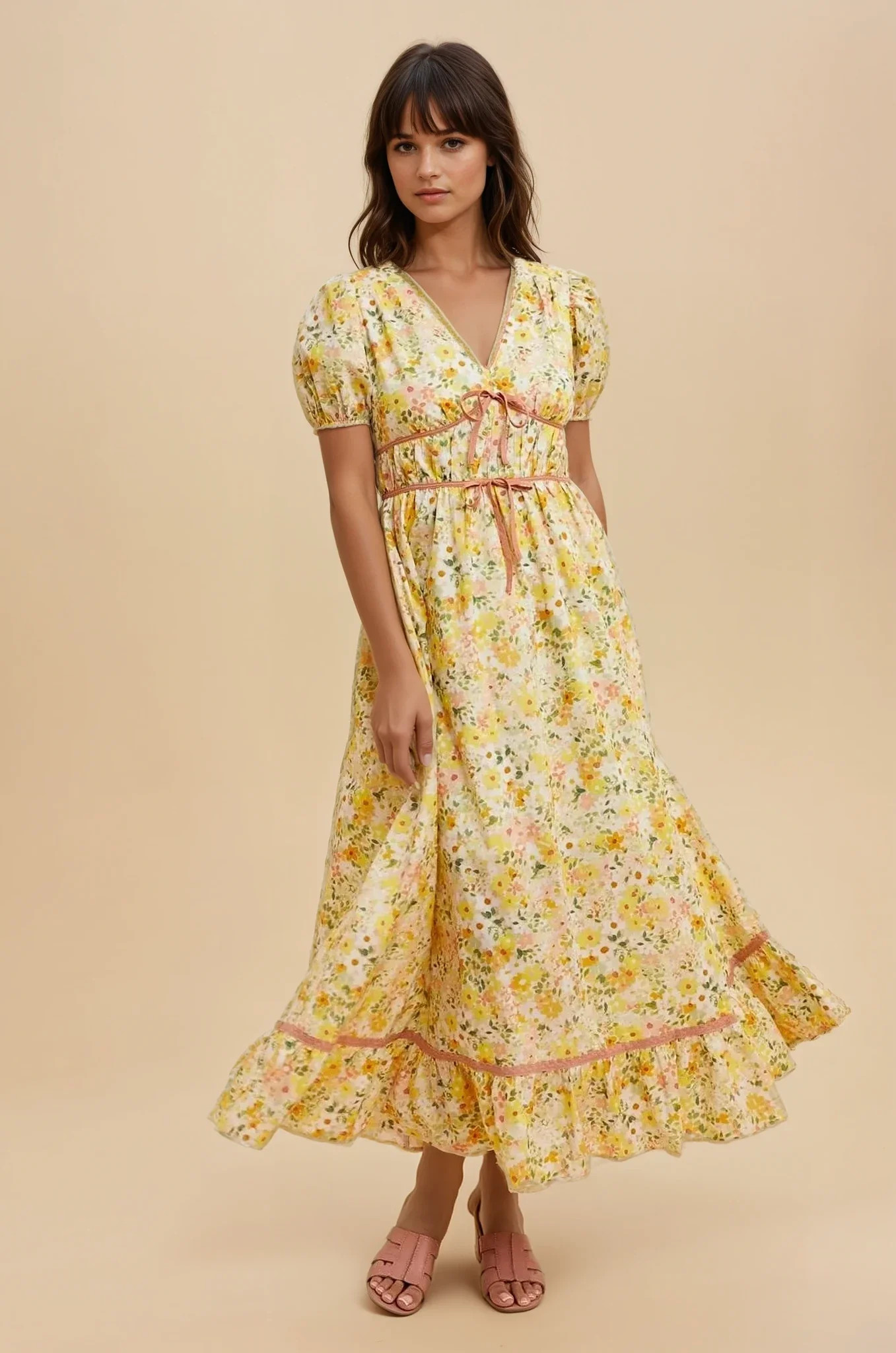 Blossom Puff Sleeve Midi Dress | FEHRNVI