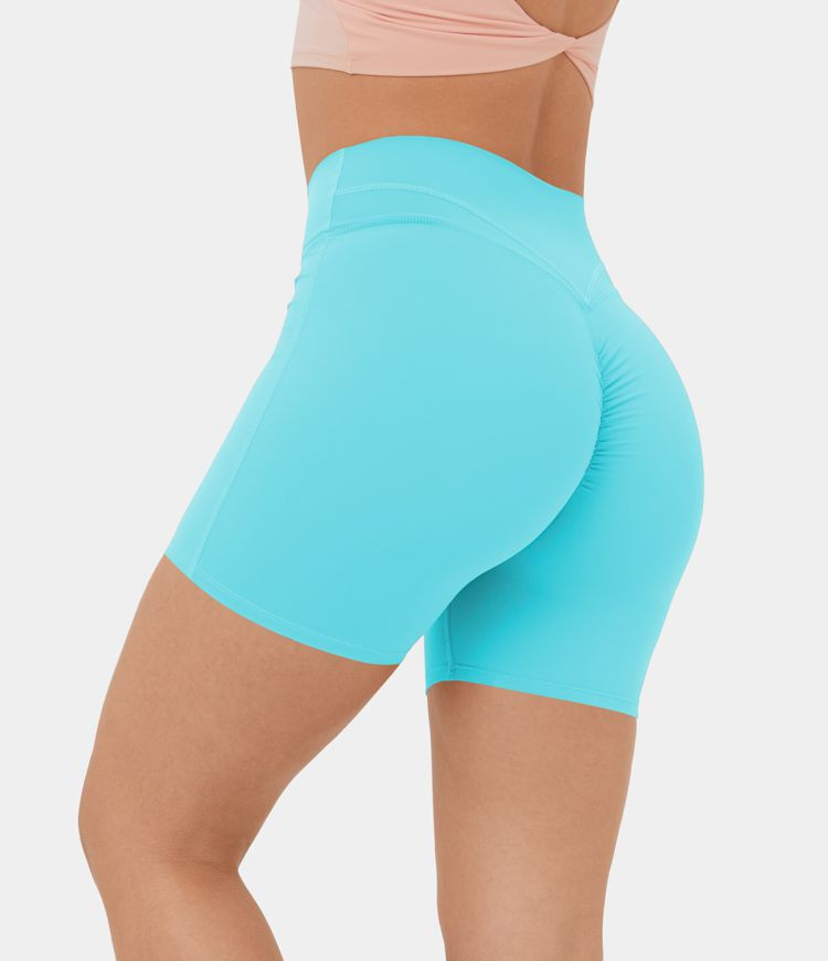 Softlyzero™ Plush High Waisted Crossover Ruched Yoga Shorts 5'' | HALARA