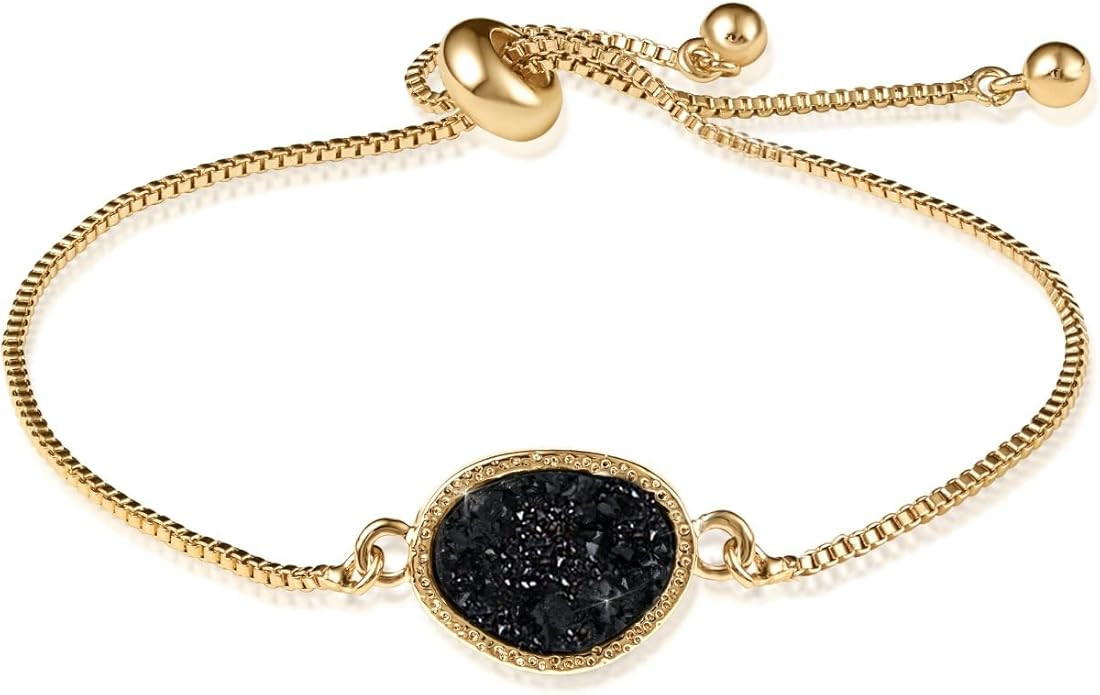 Humble Chic NY Simulated Druzy Chain Bracelet for Women - Boho Stackable Adjustable Bolo Slider B... | Amazon (US)