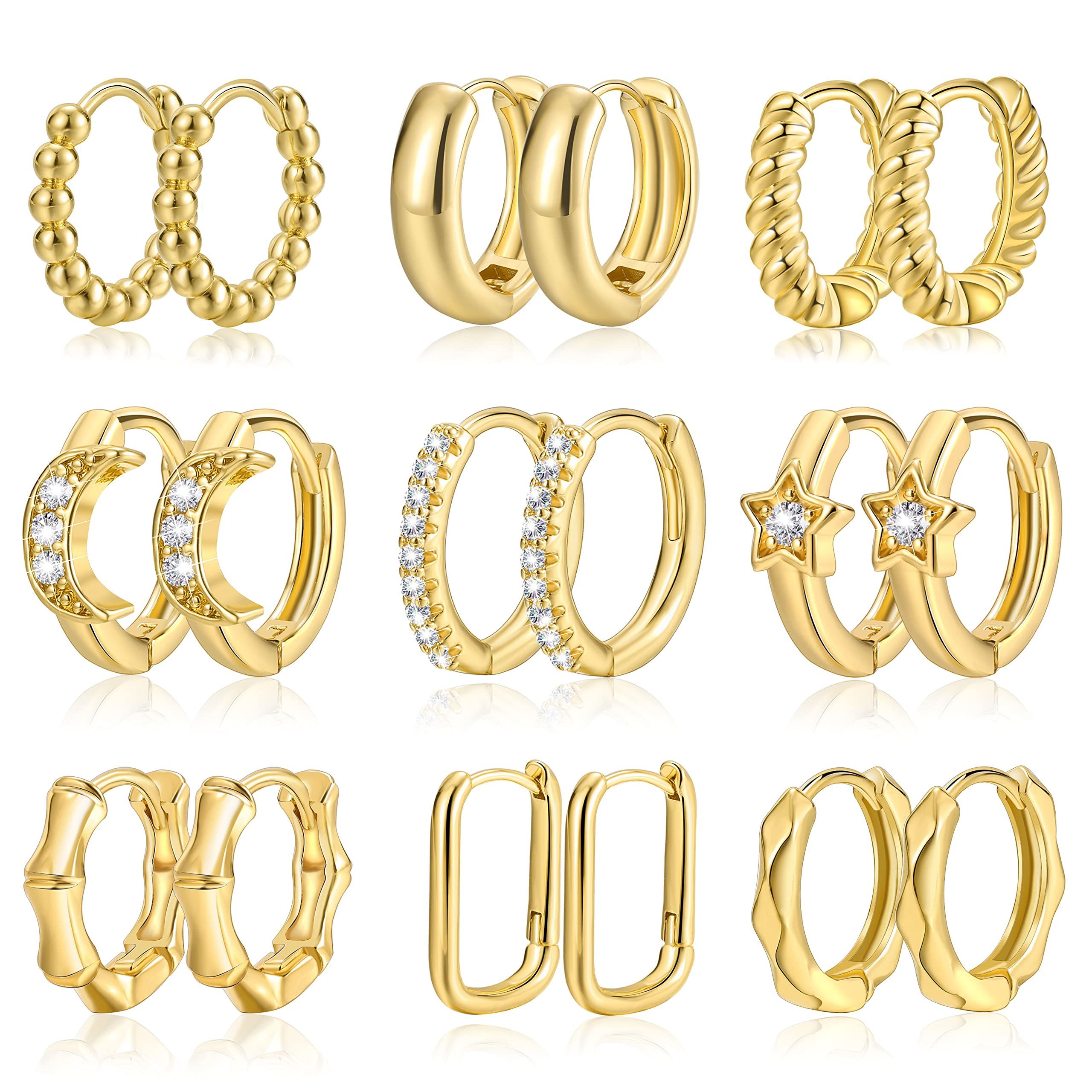 Small Gold Huggie Hoop Earrings Set for Women Girls, Hypoallergenic Twisted Huggie Hoops, Cute Tiny  | Amazon (US)