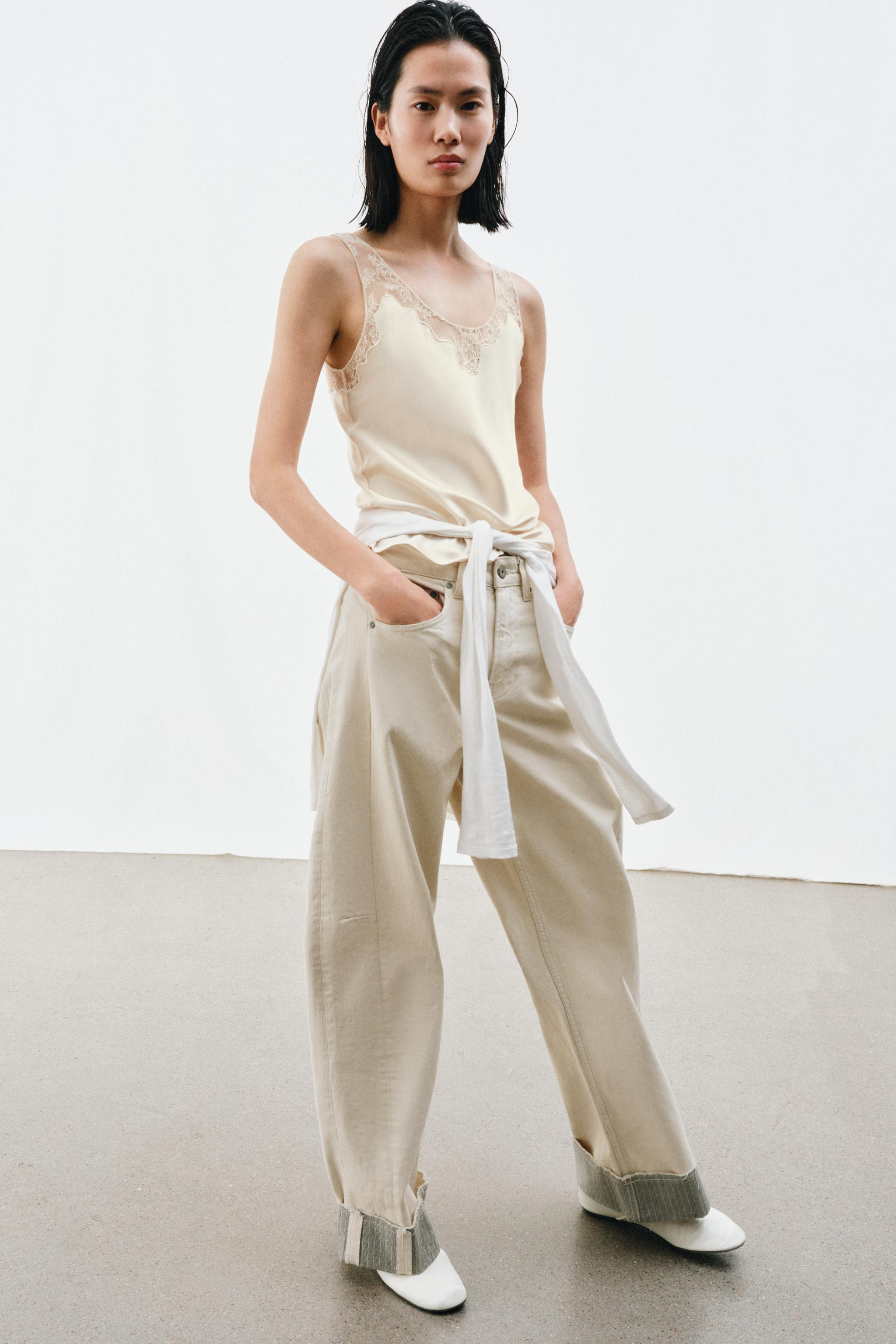 SATIN EFFECT LACE TOP ZW COLLECTION | Zara US