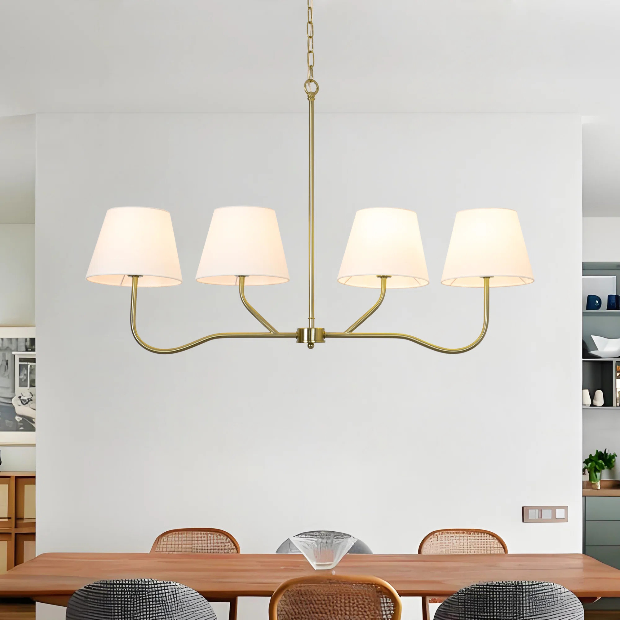 4-Light 37"W Brass Burlap Liner Shaded Pendant For Dinning Room | Wayfair North America