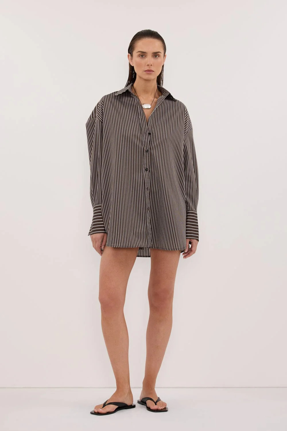 SABLE OVERSIZED BITTER CHOC SILK BLEND SHIRT | DISSH