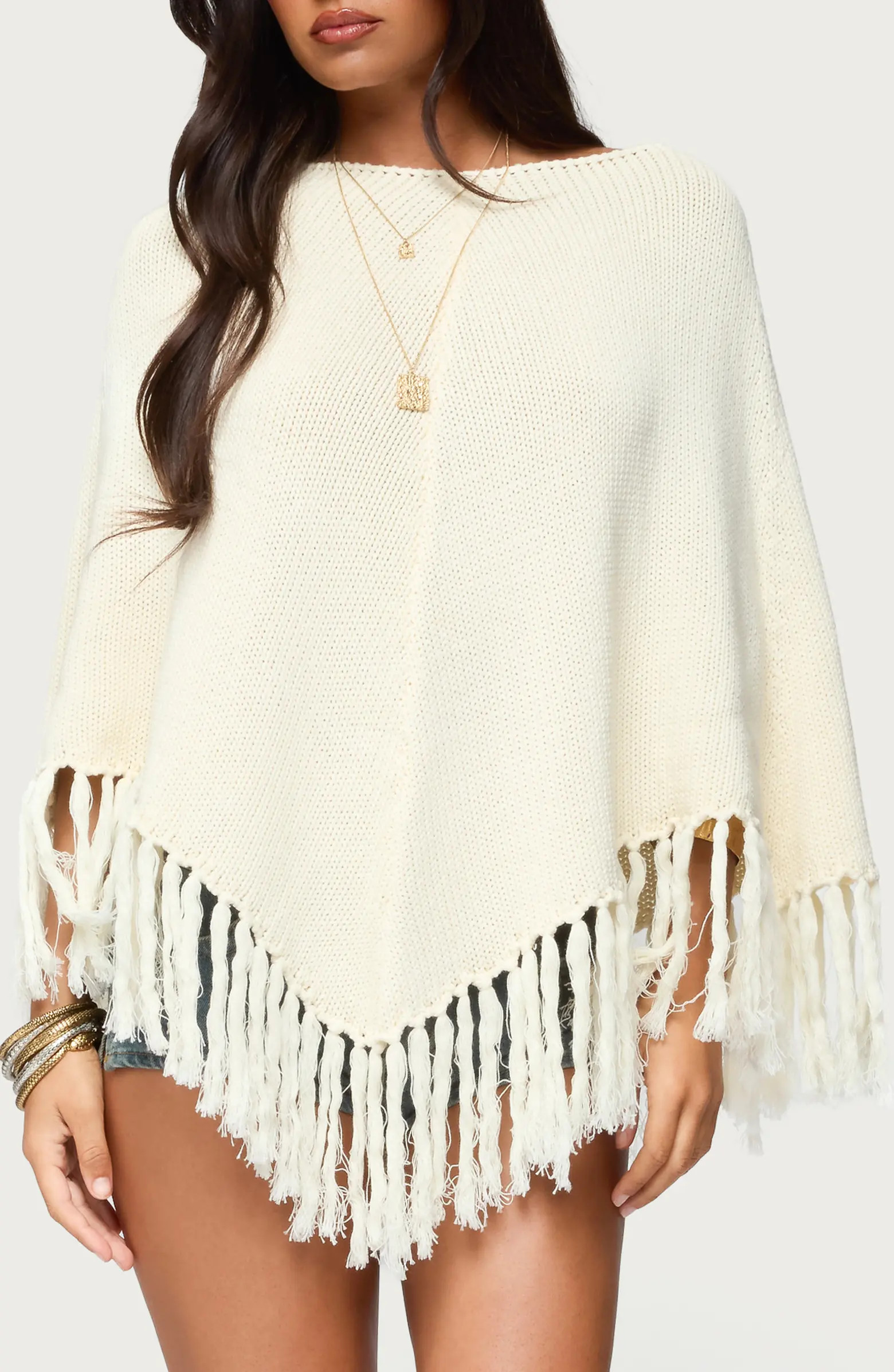 Kamila Fringe Trim Cotton Poncho | Nordstrom