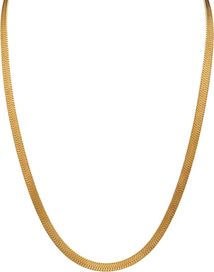 Amazon.com: Palm Beach Jewelry Yellow Gold Ion-Plated Stainless Steel Herringbone Link Chain Neck... | Amazon (US)