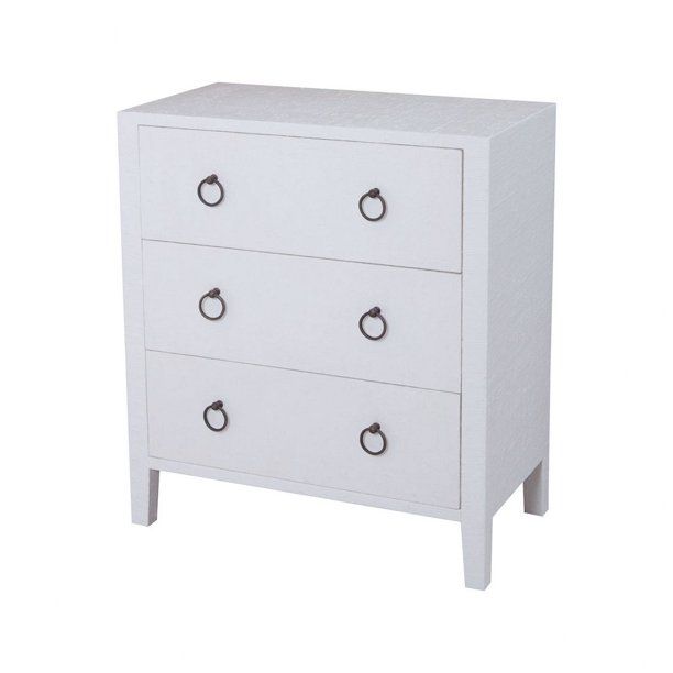 White Modern Farmhouse 3 Drawer Chest with Bronze Ring Pulls in Natural Raffia White Finish Verti... | Walmart (US)