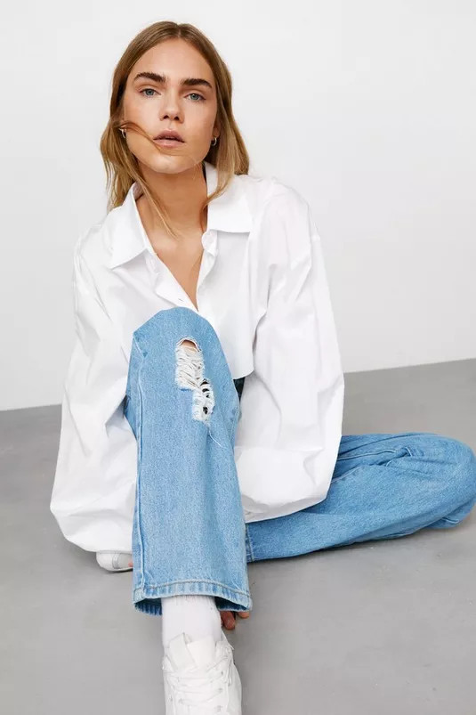 Organic Denim Distressed Knee Straight Leg Jeans | NastyGal (UK, IE)