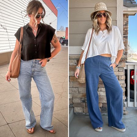 50% off select items!
Black top - 50% off, medium reg, (black is still available in tall) 
Jeans - 31x34 
White top - large, fits oversized 
Blue pants - 50% off! medium tall, only available in regular length in blue, but other colors come in lengths! Also linked
Hat - m/l 

#LTKsalealert #LTKmidsize
