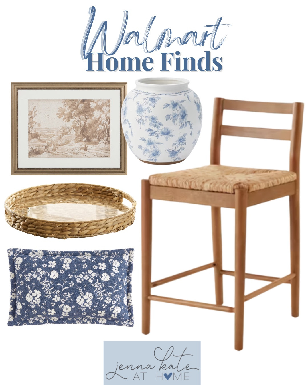 Walmart home finds include counter stool, throw pillow, tray, vase, and wall art.

Coastal home, looks for less, home decor

#LTKvlog #LTKHome #LTKSeasonal